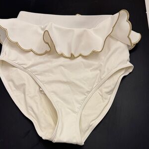 Zimmermann White Bikini Bottoms with Gold Edging